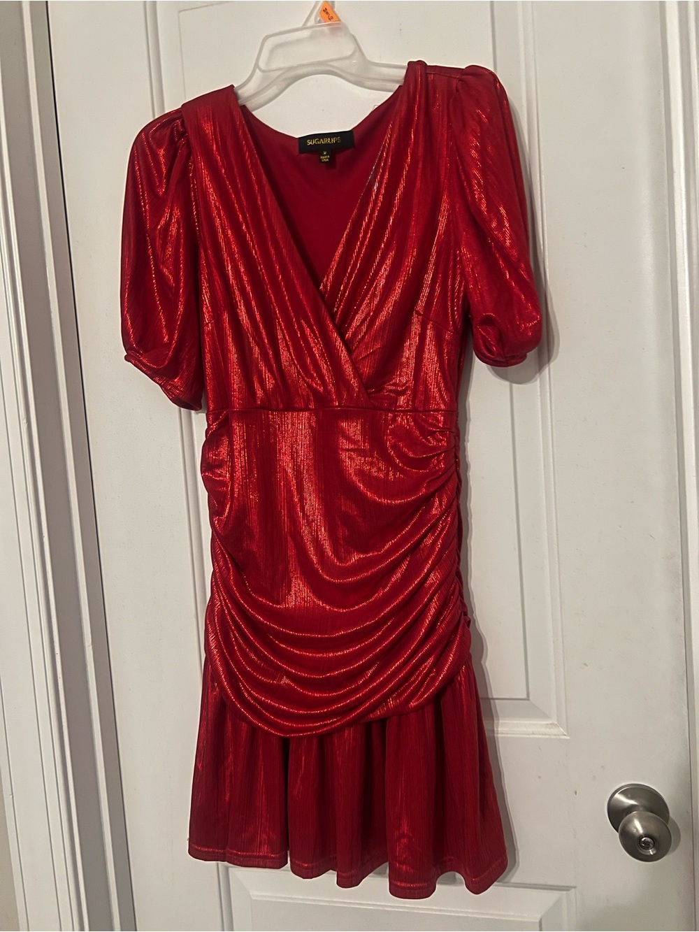 SUGARLIPS Tabby Metallic Ribbed Ruched Mini Mermaid Dress| medium - Picture 5 of 7